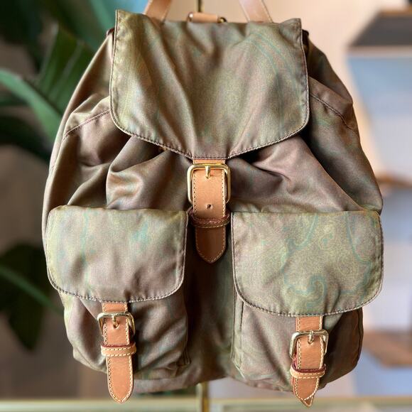 ETRO Olive Nylon Paisley Backpack - Picture 1 of 11